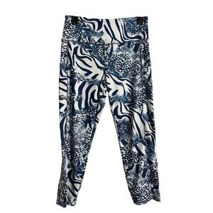 Cali Active Ankle Leggings Womens Medium Blue Animal Print Pockets Yoga Athletic